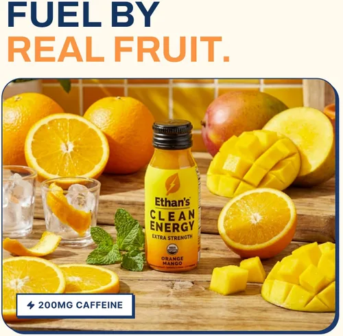 Miniatura 7 de Ethan's Organic Clean Energy Shots Orange Mango, sin azúcar, natural preentrenamiento, refuerzo de concentración sin gluten, vegano, vitamina C B6