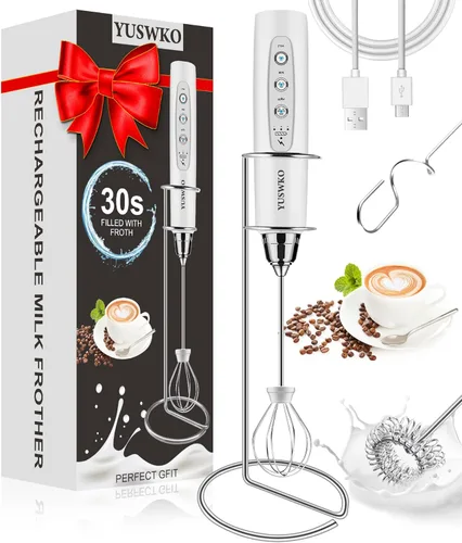 Miniatura 16 de YUSWKO - Espumador de leche recargable de mano con 3 cabezas, mezclador de bebidas con 3 velocidades ajustables para latte, cappuccino, chocolate