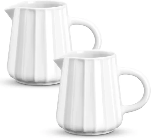 Miniatura 16 de Gurygo Juego de 2 Jarras para Crema de 8 onzas de Cerámica con Asa, Pequeño Contenedor Clásico de Leche Blanco, Jarra de Crema de Porcelana Fina