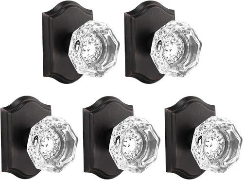 Miniatura 12 de Gobrico Paquete de 2 pomos de puerta falsos, pomos de puerta de cristal transparente en forma de octágono con roseta arqueada, manija de puerta Negro