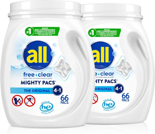 all Todos los PACTY PACS con Stainlifters Detergente de lavandería transparente libre, claro para pieles sensibles, 66 cuentas - (Paquete de 2)