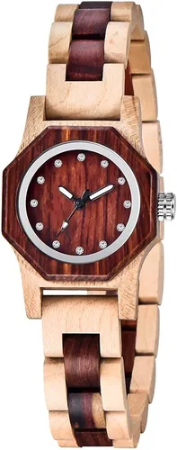 Miniatura 7 de Reloj de madera para mujer con correa de madera de cuarzo, analógico, colorido, relojes de madera de bambú para mujer, BS-WM01-MADERA