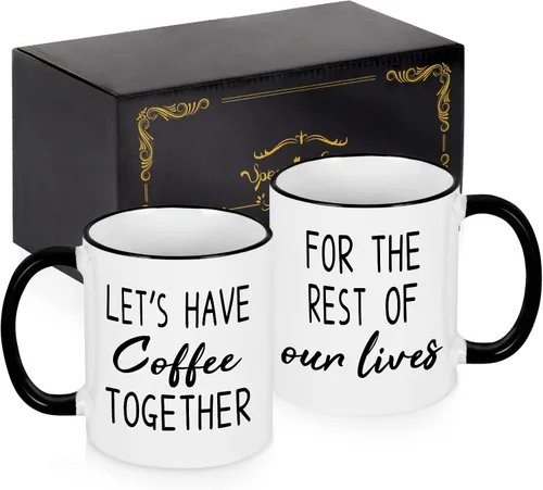 Miniatura 9 de Maustic Juego de tazas de café de 11 onzas para novios y novias, regalos para él y ella, regalo de despedida de soltera, Let's Have Coffee Together