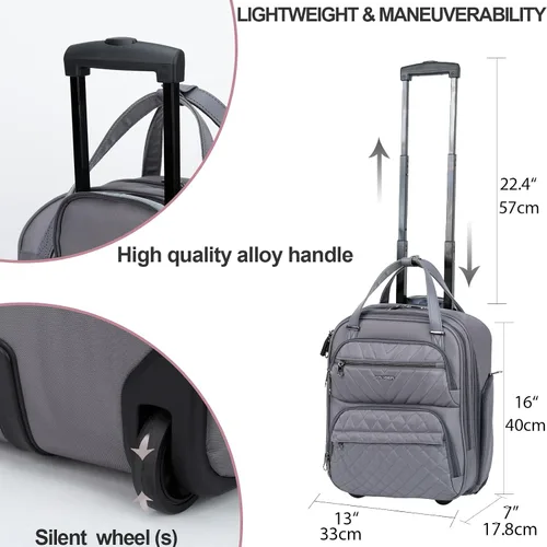 Miniatura 3 de KROSER Maleta de mano para debajo del asiento, multifuncional, 16 pulgadas, ligera, para mujer, Gris oscuro