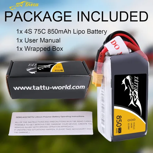Miniatura 6 de Tattu Paquete de batería LiPo de 14.8V 4S 75C 850mAh con enchufe XT30 para multirotor FPV de tamaño 100 a 180 Owl Racing Quadcopter