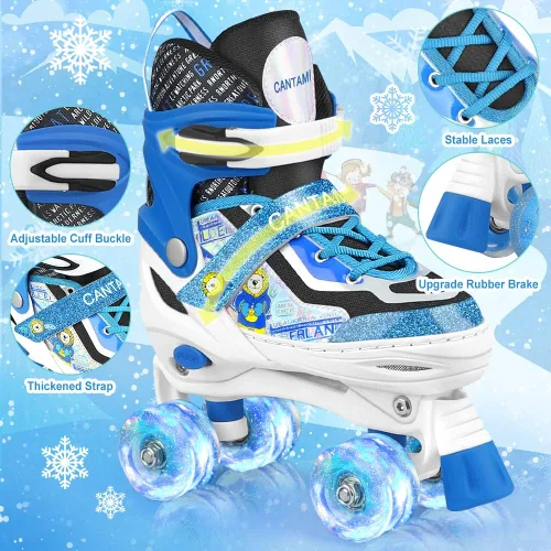 Miniatura 6 de Patines para niños y niñas, 4 tamaños, ajustables, con ruedas iluminadas para niños, adolescentes, principiantes y avanzados, interiores