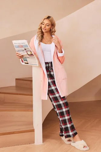 Miniatura 4 de Ekouaer - Pantalones cómodos de pijama, con bolsillos, a cuadros, elásticos y con cordón, para mujer