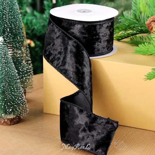 Miniatura 5 de MAYREEL Cinta de terciopelo negro triturado de 2.5 pulgadas, cinta gruesa con alambre para decoraciones de Navidad, envolver regalos, coronas