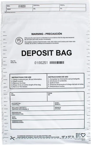 Bolsas de Depósito de Plástico Opaco 10"x13" | Depósitos Bancarios Seguros, Manejo de Efectivo o Transporte Seguro de Moneda | Códigos de Barras