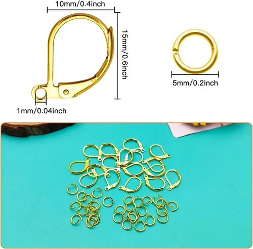 Miniatura 3 de Juego de 200 ganchos para aretes con cierre de palanca, 100 ganchos para aretes franceses, alambres hipoalergénicos, ganchos para aretes franceses