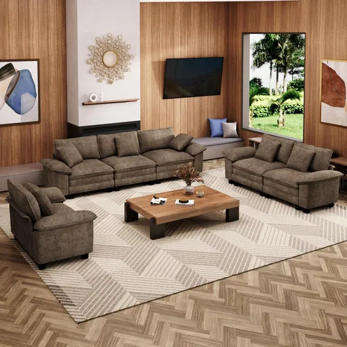 Miniatura 47 de MIXPATIO Juego de sofá modular Cloud en forma de U, asiento profundo de 3 piezas, sofá modular de 6 plazas y brazos extraíbles, felpilla de felpa