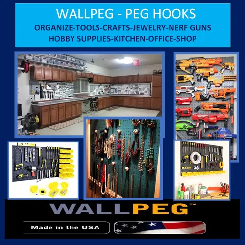Miniatura 4 de WallPeg Paneles de tablero de clavijas fabricados en Estados Unidos para organización de garaje, kit de almacenamiento de pared (PB-2 B) (2) ea