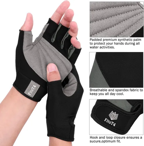 Miniatura 3 de FitsT4 Sports Guantes de medio dedo con palma acolchada para buceo, vela, moto acuática, paddle surf, kayak y esquí acuático, adecuado para hombres