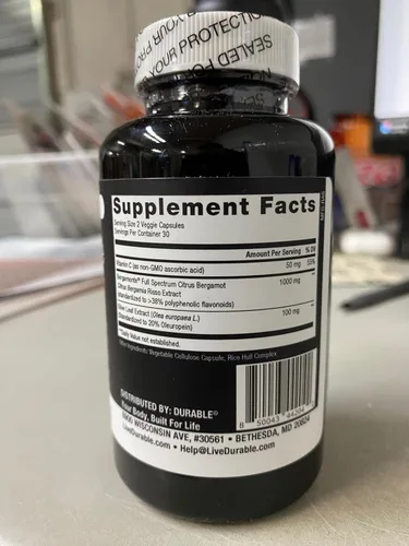 Miniatura 7 de Durable Heart Bergamonte - Bergamota cítrica de 1000 mg + hoja de olivo y vitamina C fórmula cardiovascular saludable para velocidad y presión