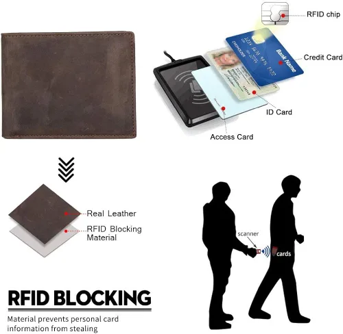 Miniatura 5 de Lositto Cartera de cuero de grano superior con bloqueo RFID para hombres, excelente como plegable de viaje