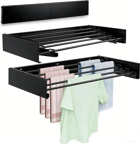 Estante de secado de ropa montado en la pared, de acero al carbono, plegable y retráctil, toallero ajustable que ahorra espacio para baño,
