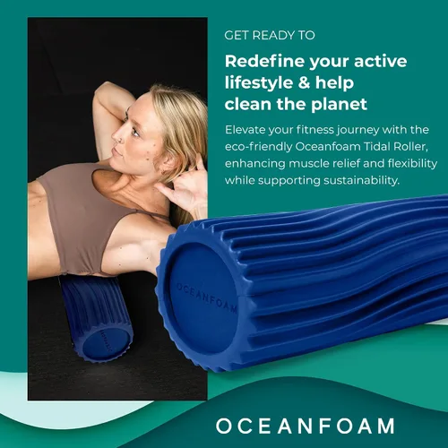 Miniatura 4 de Oceanfoam Tidal Roller - Azul Real - Rodillo de espuma para masaje muscular para dolor de espalda y estiramiento - Textura de onda ancha firme