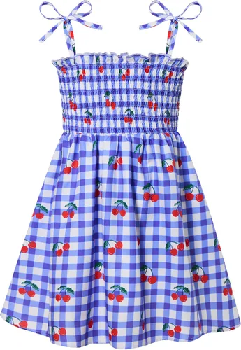 Miniatura 14 de Vieille Vestido de verano para niñas pequeñas, vestido de verano con tirantes delgados, vestido de princesa estampado floral, vestido casual