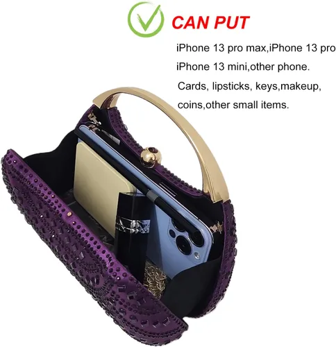 Miniatura 5 de HUANG ZHUANG Elegante bolso de mano de cristal con diamantes de imitación para mujer, bolso de fiesta, boda, baile de graduación, bolsa brillante