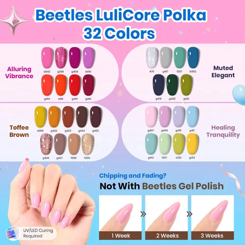 Miniatura 41 de Beetles - Kit de esmalte de uñas de gel con luz UV – 80 piezas de encantamiento de color, kit de uñas de gel de 55 colores con capa base de todo