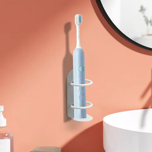 Miniatura 6 de Paquete de 2 soportes eléctricos para cepillos de dientes que se adhieren a la pared, soporte eléctrico de metal para cepillado de dientes, Blanco