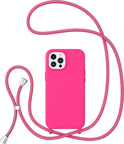 ZTOFERA Funda Crossbody para iPhone 15 Pro con Correa de Cordón Ajustable, Funda Suave de Silicona Líquida para iPhone 15 Pro 6.1 pulgadas - Rosa