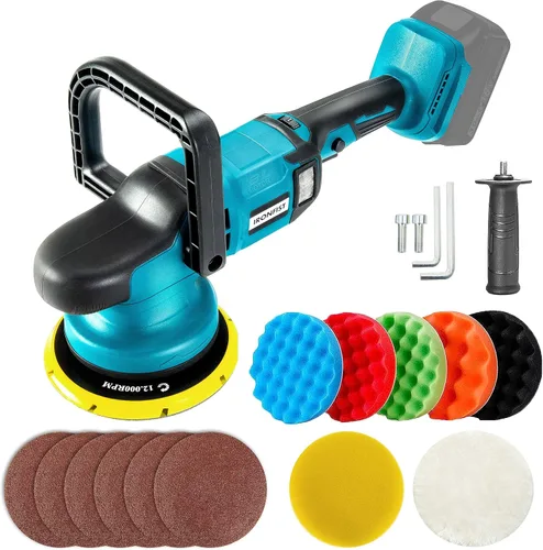 IRONFIST Pulidora inalámbrica para automóvil, 6 pulgadas, sin escobillas, máquina de cera portátil orbital con 6 velocidades de 750 a 6800 RPM,