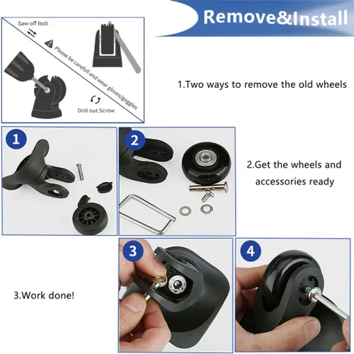 Miniatura 7 de Juego de 4 ruedas de repuesto de 50 mm para maleta de equipaje, con rodillos para patines en línea, ruedas giratorias, rodillos de goma, rodamientos
