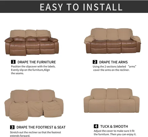 Miniatura 4 de Easy-Going - Funda elástica de microfibra para sofá reclinable seccional, suave vellón ajustable a tu sofá de 2 cuerpos, lavable, protector