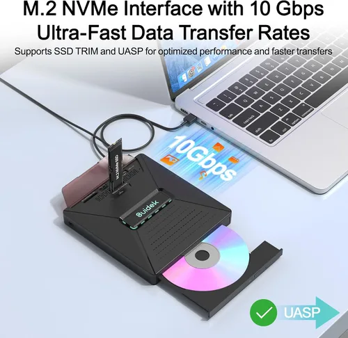 Miniatura 4 de SUIDEK Unidad Externa de CD DVD para Laptop, Grabador Lector Portátil de CD DVD +/-RW 7 en 1 con Interfaz M.2 NVMe, Ranuras para Tarjetas SD/Micro