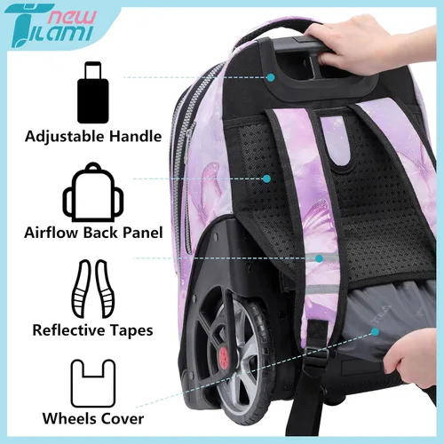 Miniatura 84 de NEW TILAMI Mochila con ruedas de 19 pulgadas con bolsa de almuerzo para niñas y niños, mochila para laptop con ruedas, bolsa de mano duradera