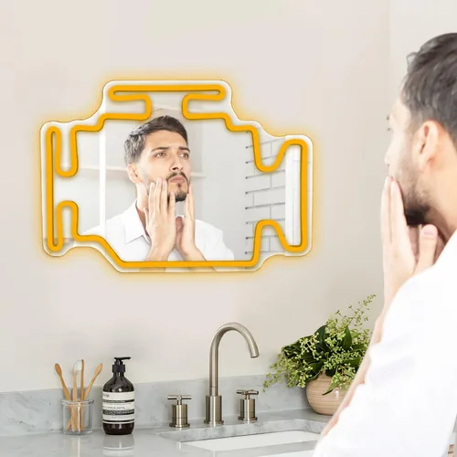 Miniatura 2 de Espejo de Neón con Luz Check Engine Regulable Letreros de Neón para Garaje para Cueva de Hombre Espejo de Pared Genial Decoración de Habitación