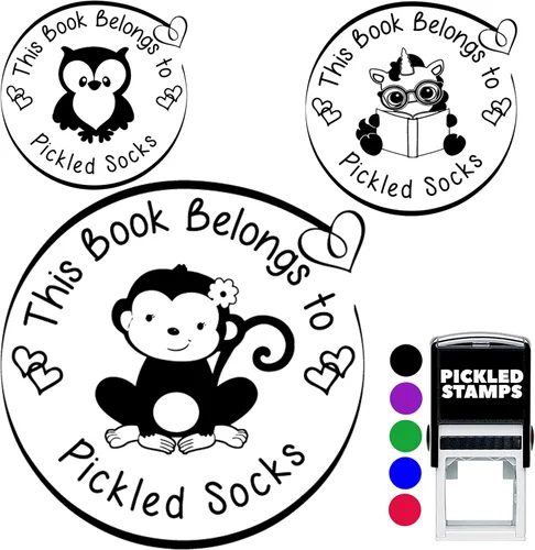 de The Library of Book Stamp – Etiqueta de nombre personalizada para niños autoentintada para libros escolares. Este libro pertenece a un sello de