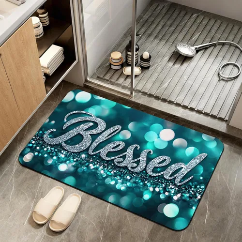 Tapete de baño antideslizante, decoración de baño con purpurina bendita, tapete de baño plateado de diatomeas de secado rápido, absorbente, alfombra