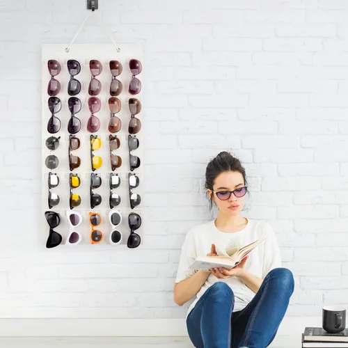 Miniatura 7 de PACMAXI Organizador de almacenamiento para lentes de sol, bolsillo de pared montado por gafas de sol, soporte de almacenamiento para anteojos Blanco