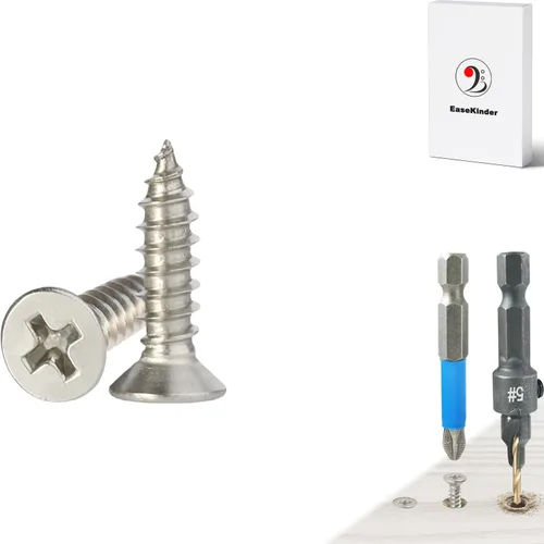 Miniatura 34 de Tornillos para madera, 60 tornillos Phillips de cabeza plana, tornillos de acero inoxidable 304 con kit de avellanado de madera ajustable