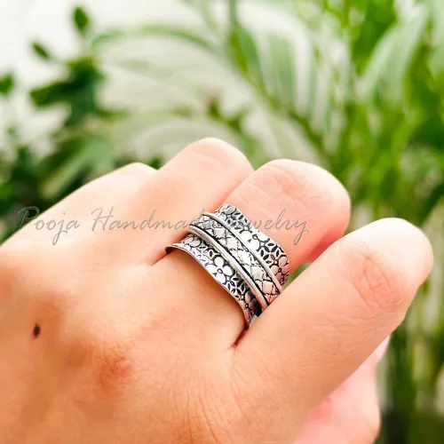 Miniatura 3 de Spinner Rings For Anxiety Women, 925 Silver Spinner Ring, Wide Band Ring, Meditation Ring Spinner, Fidget Spinner Ring, Spinning Silver Ring, Thumb