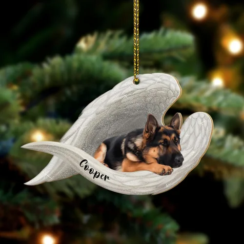 Adorno plano 2D conmemorativo de perro pastor alemán personalizado, alas de ángel para mascotas, regalo de condolencia de pérdida, recuerdo de