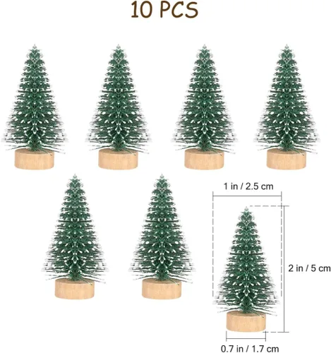 Miniatura 4 de SEWACC 10 mini árboles de Navidad de 2.0 in, botella de escarcha de nieve artificial con base de madera, adornos de nieve de invierno para Navidad
