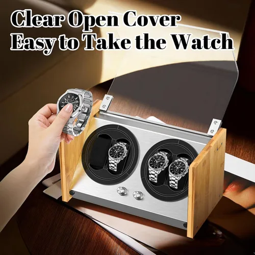 Miniatura 4 de Bobinadora de reloj para 4 relojes automáticos - Caja de bobinadora de relojes de bambú con motor silencioso, 4 modos de rotación Watch Winder Smith
