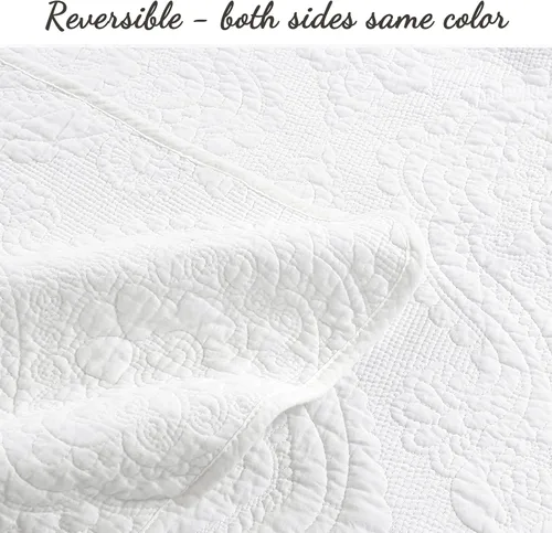 Miniatura 4 de Cozy Line Home Fashions - Juego de colcha de algodón puro, color blanco, marfil, verde, gris, cheurón, laberinto, medallón, para habitación Medallón