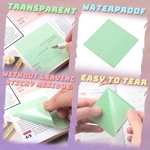 Miniatura 5 de Jetec 500 hojas de notas adhesivas transparentes a granel de 3 x 3 pulgadas, notas adhesivas transparentes para libros transparentes, pestañas