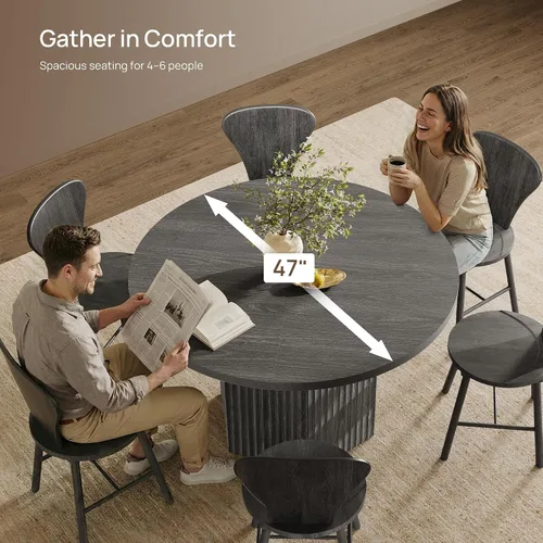 Miniatura 4 de SICOTAS Mesa de comedor redonda para 4, 6 personas, 47 pulgadas, mesa de comedor moderna circular de madera con base resistente para comedor