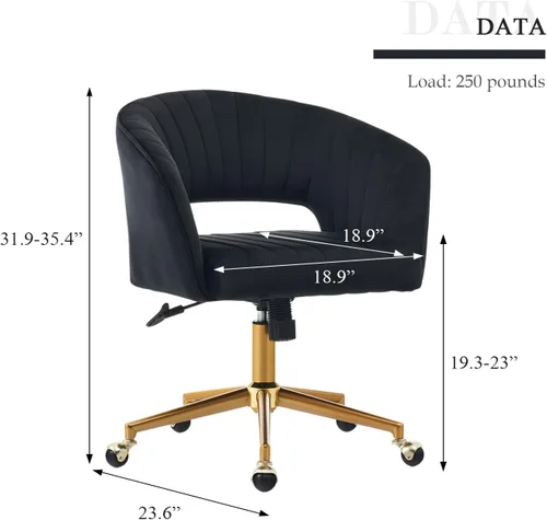 Miniatura 2 de Eifizek Silla de escritorio de oficina de terciopelo, moderna silla de escritorio ajustable para el hogar con ruedas, silla giratoria para Negro