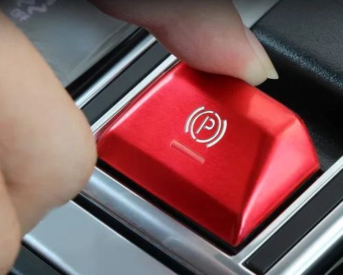 Miniatura 4 de iJDMTOY Cubierta decorativa de botón de liberación de freno de mano de aluminio rojo deportivo compatible con Porsche 2017 en adelante Panamera