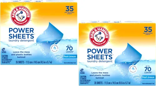 Miniatura 14 de Arm & Hammer Power Sheets Detergente para lavar, aroma fresco a brisa, sin desorden, liviano y apto para viajes, 35 unidades, hasta 70 cargas