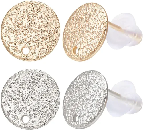 Beebeecraft 32 piezas de aretes redondos planos de 2 colores, chapados en oro de 18 quilates y platino, superficie esmerilada, poste redondo con Oro