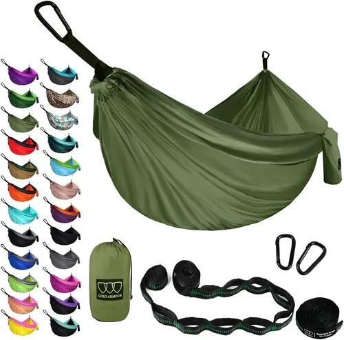 Miniatura 8 de Gold Armour Hamaca de camping – Hamaca doble XL, hamaca portátil, accesorios de camping, equipo para exteriores e interiores con correas de árbol