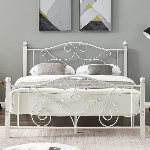 VECELO Base de cama tamaño completo con cabecero y piecero, soporte de listones de metal resistente, base de colchón tipo plataforma, no necesita