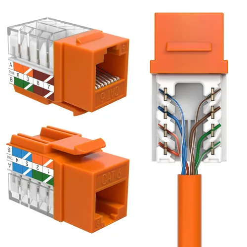 Miniatura 15 de SATMAXIMUM Paquete de 10 conectores de pared Ethernet Keystone Cat6 RJ45 Punch Down Slim Profile UTP blanco, 45 grados para panel de conexión